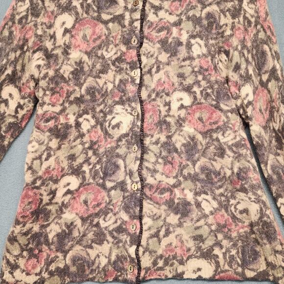 Sarah Spencer Sweater Womens Large Brown Pink Floral Angora Wool Cardigan Roses - Picture 10 of 14